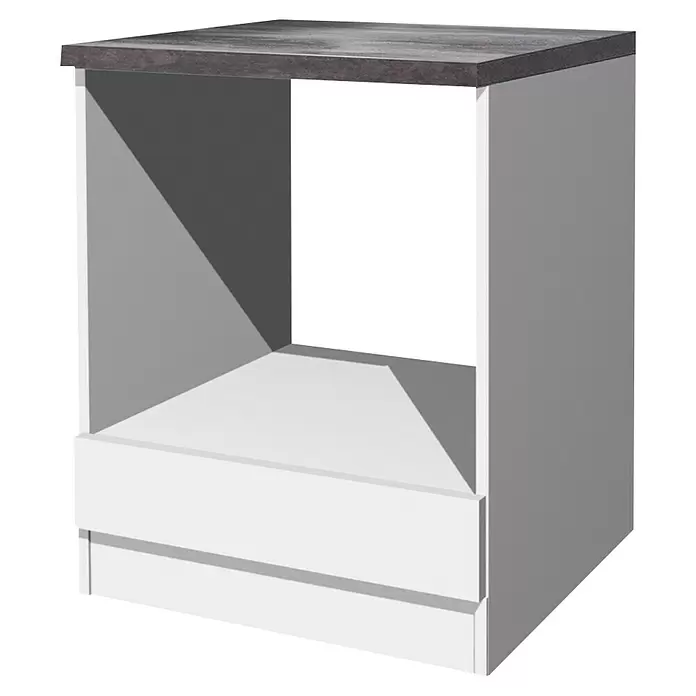 Flex-Well Lucca Herd-Umbauschrank - B x T x H: 60 x 60 x 85 cm, Weiß - Weißer Küchenunterschrank für Einbaugerät mit dunkelgrauer Arbeitsplatte und Schublade.