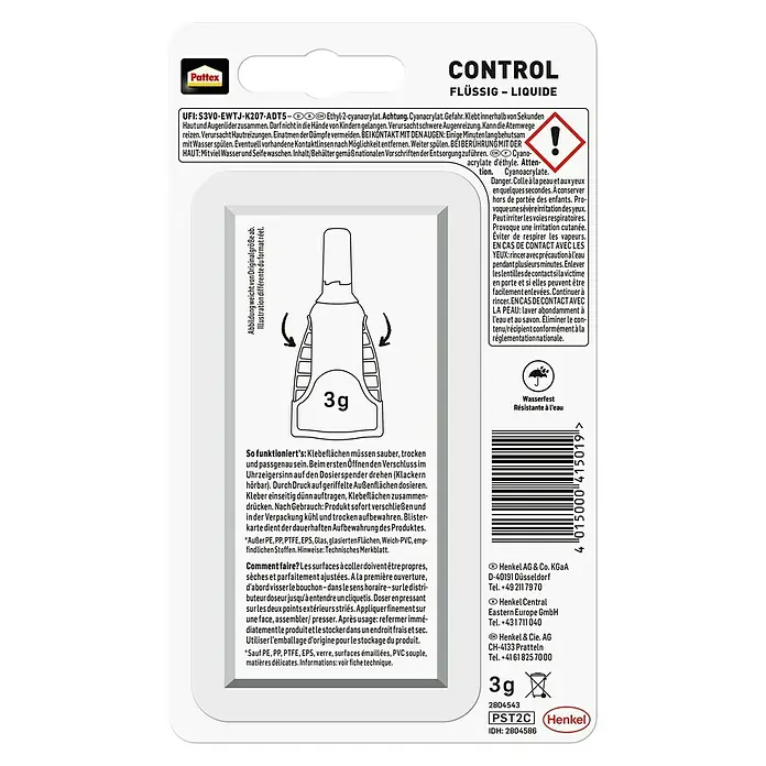 Pattex Sekundenkleber Flüssig Matic - 3 g, Flüssig, Sonstiges - Pattex Control Flüssig-Kleber: Sekundenkleber für präzises Kleben, ideal für kleine Reparaturen. Ermöglicht sauberes und kontrolliertes Auftragen.