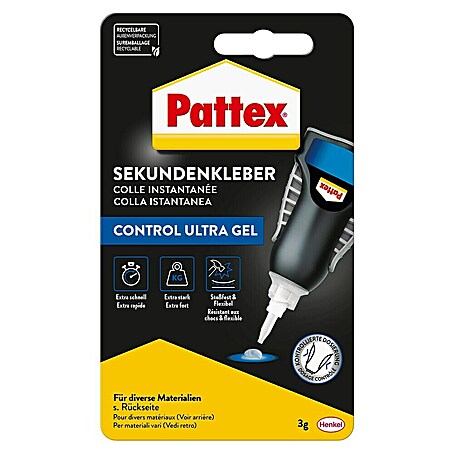 Pattex Sekundenkleber Control Ultra Gel (3 g, Flasche, Gelartig, 1 Stk.)