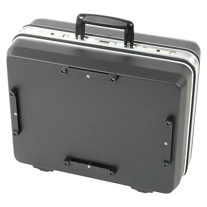 Hepco & Becker Werkzeugkoffer Budget 5075 Trolley - L x B: 430 x 510 mm, Höhe: 240 mm, ABS - Schwarzer Hartschalenkoffer mit silberfarbenen Akzenten und schwarzem Tragegriff. Ideal für den sicheren Transport empfindlicher Güter.