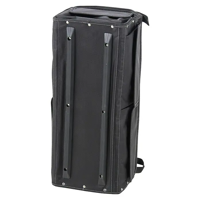 Hepco & Becker Werkzeugtasche Profi-Installateurtasche 5857 - L x B x H: 290 x 620 x 310 mm, Polyester - Nahaufnahme eines schwarzen Werkzeugrucksacks mit Tragegriffen, der Funktionalität und robuste Bauweise vereint.