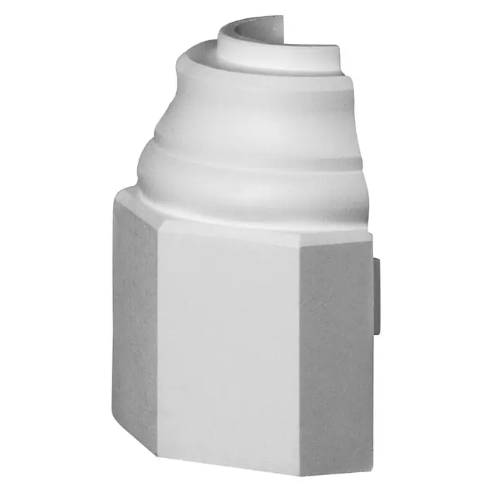 Dekoelement Halbsäule-Fuß HS22 F/H - 16,2 x 32 cm, Expandiertes Polystyrol (EPS) - Nahaufnahme einer weißen Säulenbasis mit dekorativen Elementen auf schwarzem Hintergrund.