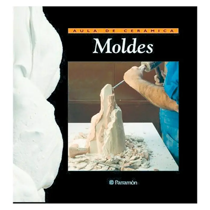 Libro Moldes - An x Al: 24,5 x 24,5 cm - Portada del libro "Aula de Cerámica Moldes" que muestra la creación de moldes cerámicos.