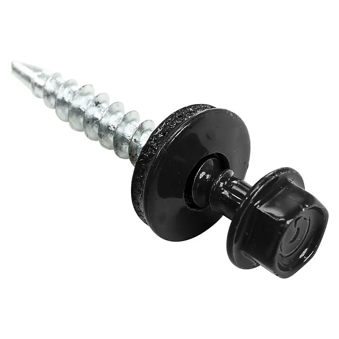Metdach Schrauben - Schwarz, Ø x L: 4,8 x 35 mm, 250 Stk. - Ein verzinkte Bohrschraube mit schwarzem Dichtscheibe, ideal für sichere Befestigungen im Bauwesen.