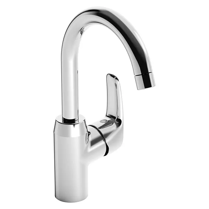 Hansa Pinto Waschtischarmatur - Ohne Zugstange, Chrom, Glänzend, Schwenkbar - Glänzender Chrom-Wasserhahn mit elegantem, gebogenem Auslauf und Hebelgriff für moderne Badezimmer und Küchen.