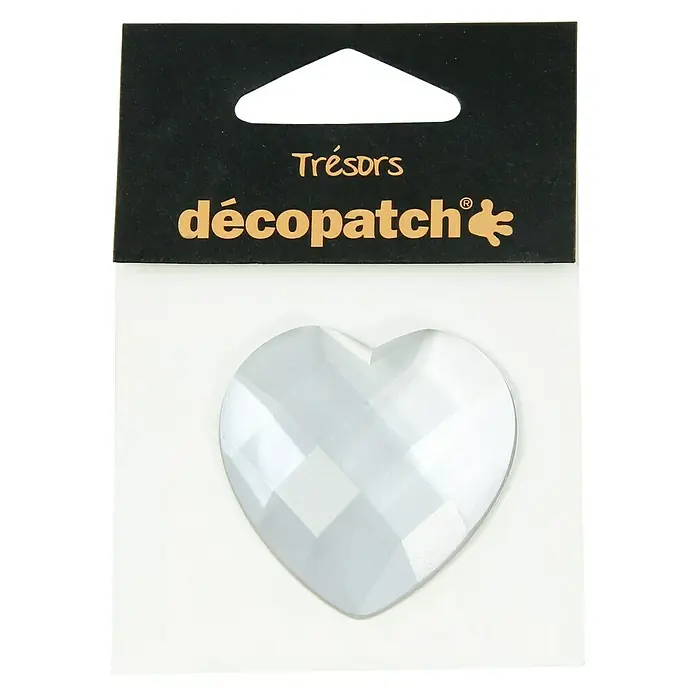 Décopatch Pieza decorativa Trésors Cœur - 4,5 x 2 cm, Blanco - Un corazón de plástico Décopatch para manualidades, empaquetado en un paquete negro de la marca Décopatch. Ideal para proyectos DIY.