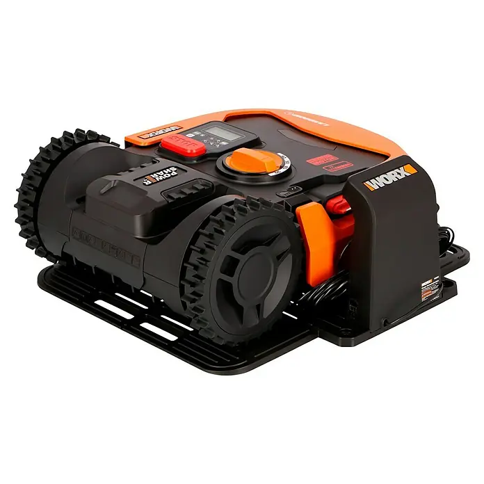 Worx PowerShare 20V Mähroboter Landroid L2000 - 2.000 m², Schnittbreite: 22 cm, Induktionsgestützte Navigation, Begrenzungskabel - Ansicht eines Worx Landroid Mähroboters, ideal für die Rasenpflege mit automatischen Funktionen und präzisem Schnitt.