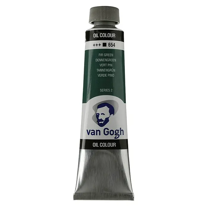 Talens Van Gogh Pintura al óleo - Verde pino, 40 ml, Tubo - Un tubo de pintura al óleo Van Gogh en verde abeto, código de color 654, perfecto para artistas que buscan crear obras de arte vibrantes.