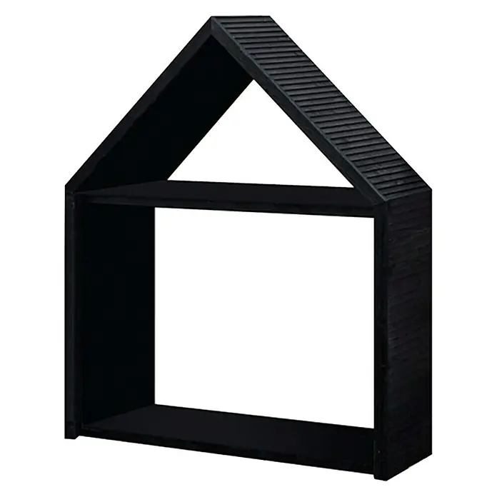 Kaminholzregal Dione II - 120 x 35 x 150 cm, Holz, Schwarz - Schwarzes Hausregal mit zwei Fächern. Das Regal hat eine Dachform und ist ideal für Kinderzimmer oder Wohnräume.