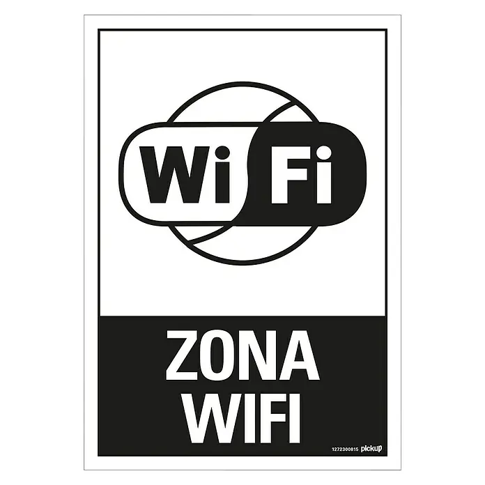 Pickup Señal informativa - Motivo: Wi-Fi, L x An: 33 x 23 cm - Aquí hay un letrero que indica una zona Wi-Fi, con el texto "Wi Fi" y "Zona WIFI" en blanco y negro.