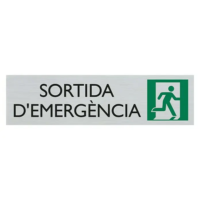 Pickup Señal de salida de emergencia catalán - Motivo: Salida de emergencia, L x An: 16,5 x 4,4 cm - Esta imagen muestra un cartel de salida de emergencia con pictograma verde y texto en catalán.
