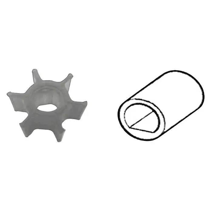 CEF Impeller 500328 - Ø x L: 41 x 27,55 mm, Wellendurchmesser: 14,2 mm - Artikel-Abbildung mit einer grauen Impellerpumpe und einem runden Zubehörteil, ideal für verschiedene Geräte und Anwendungen.