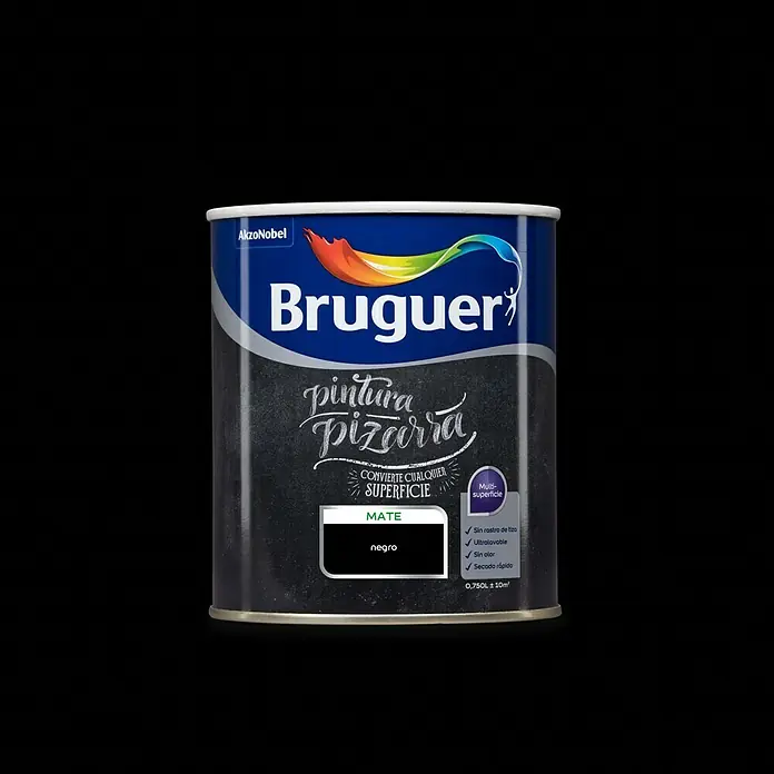 Bruguer Esmalte de pizarra Acrylic - Negro, 750 l, Mate - Bote de pintura de pizarra Bruguer en negro, acabado mate. Ideal para convertir superficies en pizarras.