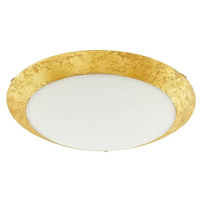 Eglo LED-Deckenleuchte rund Montenovo - 16 W, Ø x H: 395 mm x 10 cm, Weiß/Gold, Warmweiß - Elegante goldfarbene Deckenleuchte mit einem runden, weißen Lampenschirm, die jedem Raum einen Hauch von Luxus verleiht.