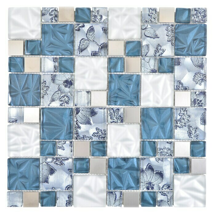 Mosaikfliese Crystal Mix XCM NIKO6030 x 30 cm, Blau/Grau, Glänzend Front View