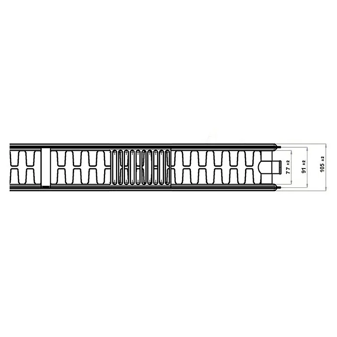 Kompaktheizkörper - B x H: 600 x 500 mm, Wärmeleistung bei Vorlauftemperatur von 75 °C (D: 50): 855 W, Typ Heizkörper: 22 - Schemazeichnung eines Dämmplattenprofils mit Maßangaben. Die detaillierte Darstellung zeigt die Konstruktion und Abmessungen der Platte.