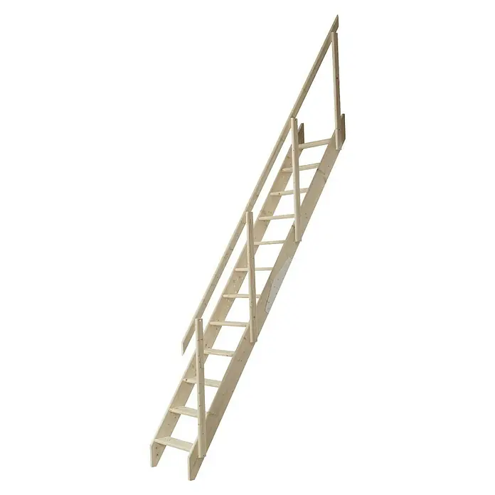 Dolle Raumspartreppe Kiel - Breite: 57,2 cm, Fichte, Anzahl Steigungen: 13 Stk., Geschosshöhe: 283,5 cm - Holztreppe mit Handlauf für den Innenbereich. Ideal für Dachböden oder kleine Räume, bietet sie sicheren Aufstieg.