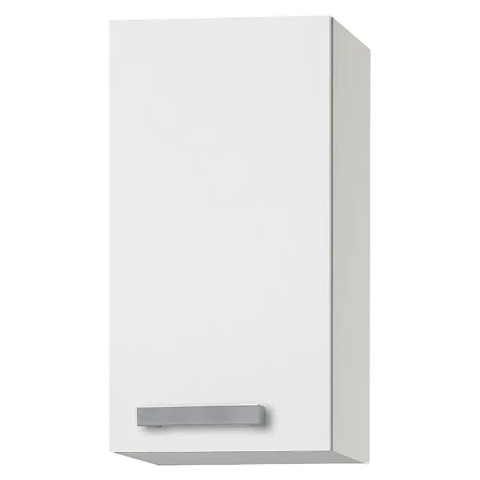 Optifit Oslo Hängeschrank - 34,6 x 30 x 57,6 cm, Weiß - Ein weißer Hängeschrank mit einem silbernen Griff. Praktisch und stilvoll für jede Küche oder Bad.