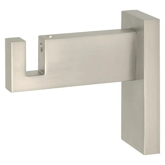 Expo Ambiente Träger Clear - Edelstahloptik, Geeignet für: 32 x 11 mm Profil, 8 cm - Wandbefestigung für eine Gardinenstange. Die Halterung aus gebürstetem Stahl ist quadratisch und bietet eine moderne Ästhetik.