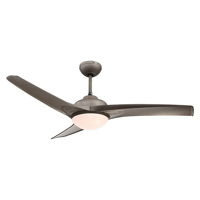 Proklima Deckenventilator Primo - Titan, Opal, 132 cm, 46 W - Deckenventilator mit drei Flügeln und integrierter Leuchte, ideal für eine moderne Raumgestaltung.
