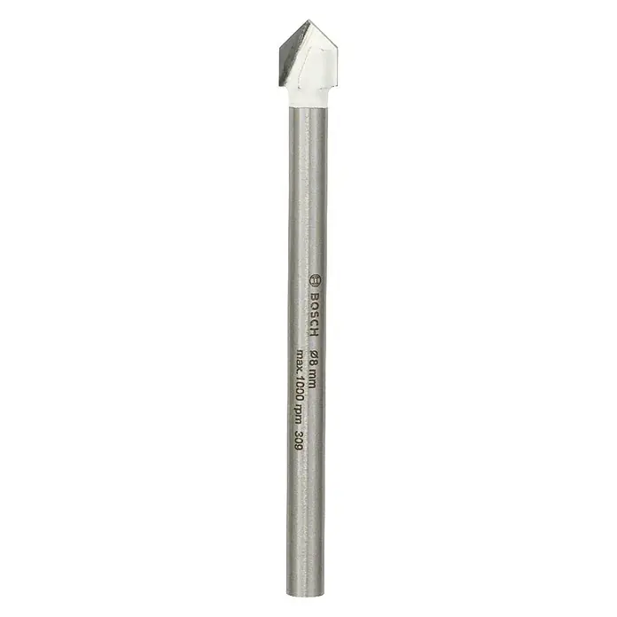 Bosch Fliesenbohrer CYL-9 - Durchmesser Bohrer: 8 mm - Ein 8 mm Bosch Glasbohrer, geeignet für maximal 1000 U/min, ist auf einem weißen Hintergrund dargestellt, der sich ideal für präzise Bohrarbeiten eignet.