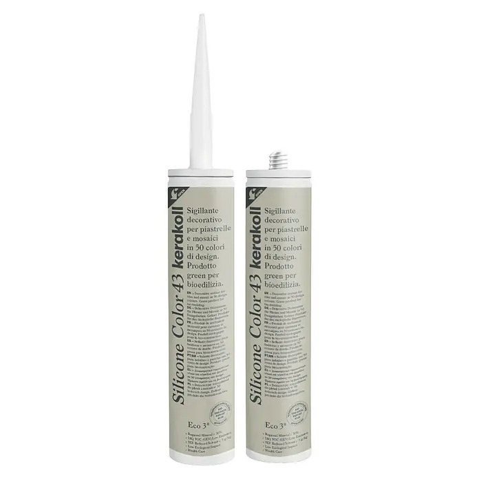 Kerakoll Silicona universal Color - Tono de color: 43, 310 ml - Dos tubos de Kerakoll Silicone Color 43, un sellador decorativo para azulejos y mosaicos, un producto de construcción ecológica.