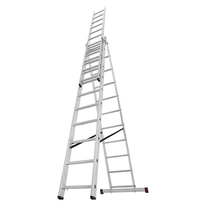 Krause Corda Escalera multiusos - Altura de trabajo: 7,3 m, Número de peldaños: 33 ud., Carga soportada: 150 kg, Aluminio - Una escalera multiusos extensible de aluminio, perfecta para diversas tareas de altura tanto en interiores como exteriores.