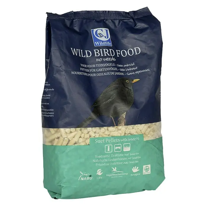 CJ Wildlife Wildvogelfutter Fett-Pellets - 2 kg - Tüte CJ Wildlife Wildvogelfutter ohne Unkraut, Suet Pellets mit Insekten, Vogelschutzorganisationen NABU, LBV, Natagora und Naturpunt.