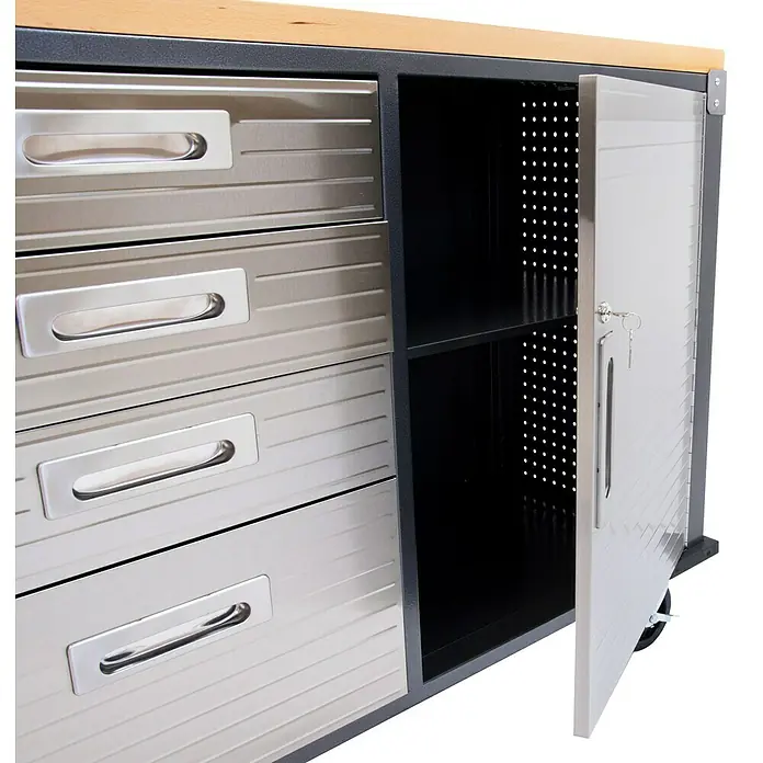 Werkstattwagen - L x B x H: 51 x 121 x 95 cm, Anzahl Schubladen: 4 Stk. - Werkbank mit Schubladen und Schrankfach, ideal für Werkstatt und Hobbyraum.\n