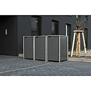 Hide Mülltonnenbox (80,7 x 209,1 x 115,2 cm, Passend für: 3 Mülltonnen 180 - 240 l, Kunststoff, Grau)