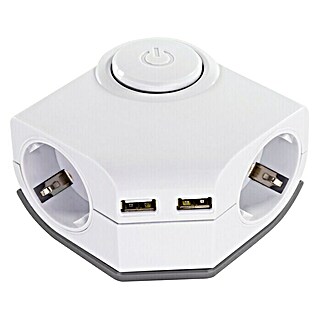 REV Steckdosenleiste (2-fach, Weiß, Kabellänge: 1,5 m, 2 USB-Anschlüsse, Mit Schalter)