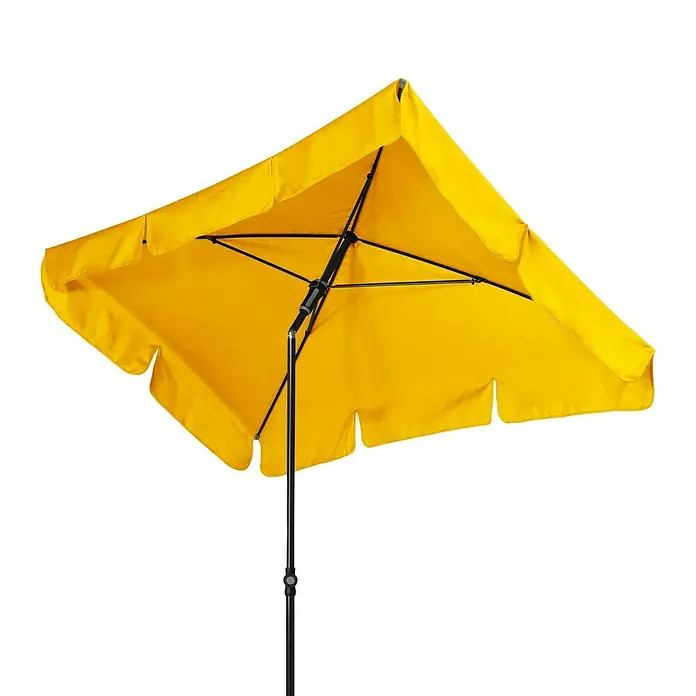 Doppler Sunline Marktschirm Waterproof Neo - Gelb, Bespannungsmaß (L x B): 225 x 120 cm - Ein sonnengelber, quadratischer Sonnenschirm mit einem robusten, schwarzen Ständer, ideal für sonnige Tage im Freien.
