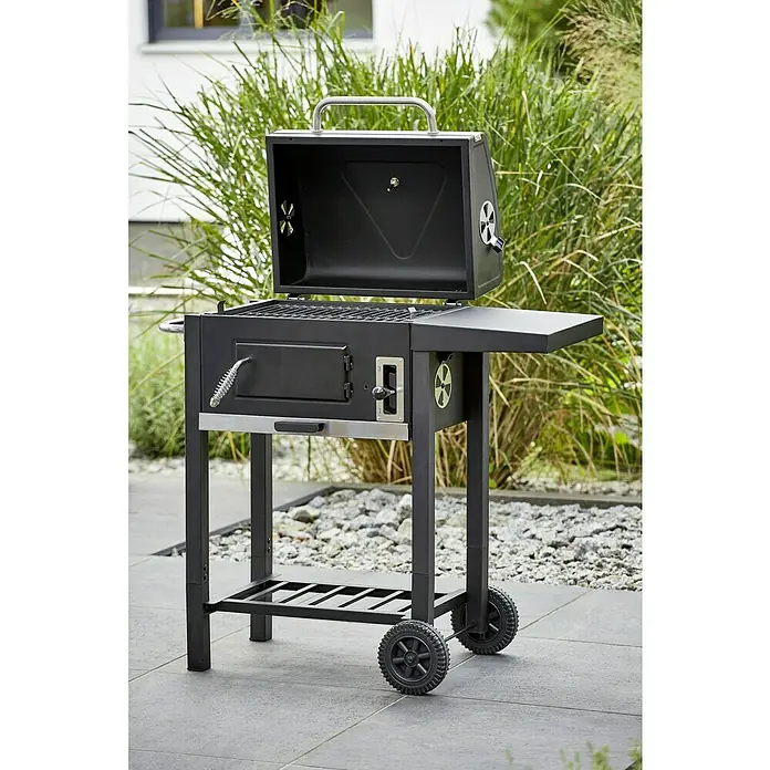 Grillstar Holzkohlegrill Boston - Grillfläche (B x T): 45 x 32 cm, Schwarz - Der Holzkohlegrill ist perfekt für ein BBQ. Mit Ablagefläche und Rädern ist er flexibel und praktisch für den Garten.