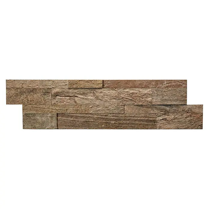 Selbstklebemosaik - 60 x 15 cm, Multicolor - Detailaufnahme einer dekorativen Wandverkleidung aus Naturstein mit rustikaler Textur.