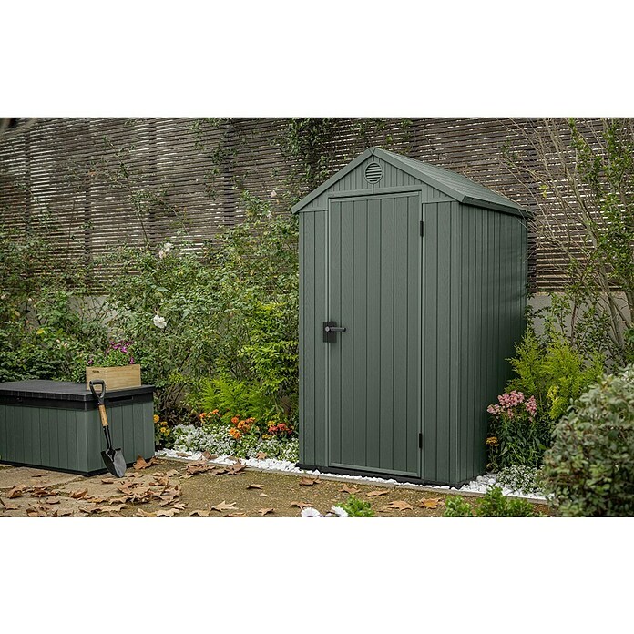 Keter Tuinhuis Darwin 44 (Buitenmaat incl. dakoverstek (b x d): 125,8 x 117 cm, Kunststof, Groen, 1,5 m²) | BAUHAUS