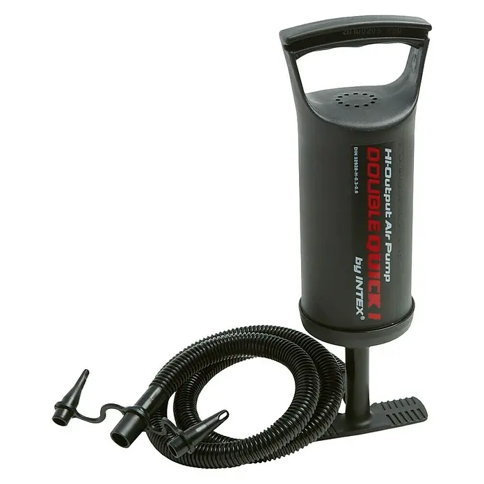 Intex Bomba de aire doble velocidad - Apto para: Equipos de soplado - Una bomba de aire negra Intex Double Quick I con manguera y varios accesorios de boquilla.