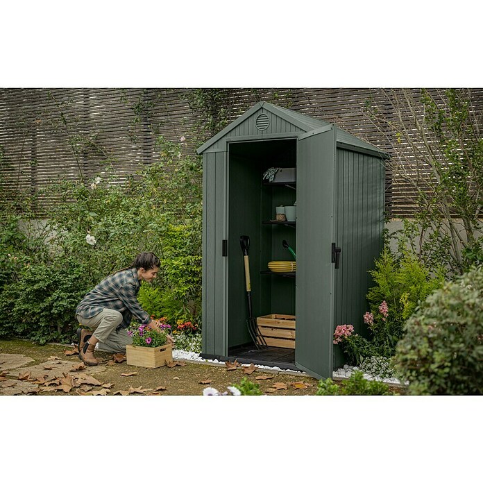 Keter Tuinhuis Darwin 44 (Buitenmaat incl. dakoverstek (b x d): 125,8 x 117 cm, Kunststof, Groen, 1,5 m²) | BAUHAUS