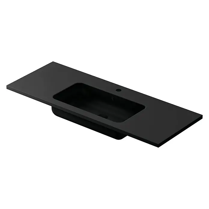 Lavabo Zeppelin mate - 120,5 x 45,5 cm, Orificios para grifo: Medio, Con desbordamiento, Negro - Lavabo negro con forma rectangular y superficie lisa. Una opción ideal para diseños de baño modernos.