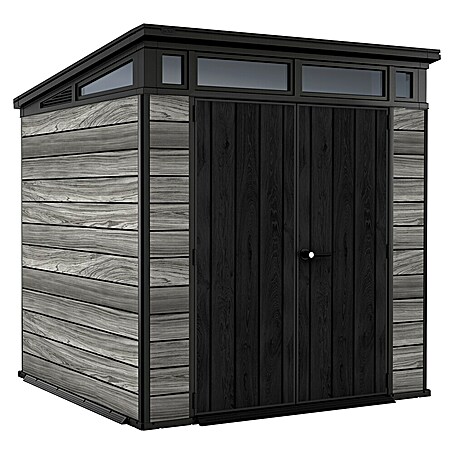Keter Gerätehaus Signature Storm Grey 7x7 (Außenmaß inkl. Dachüberstand (B x T): 216 x 218 cm, Kunststoff, Stormgrey)