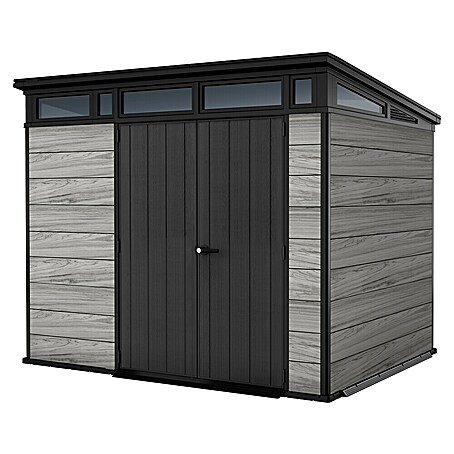 Keter Gerätehaus Signature Storm Grey 9x7 (Außenmaß inkl. Dachüberstand (B x T): 279 x 218 cm, Kunststoff, Stormgrey)
