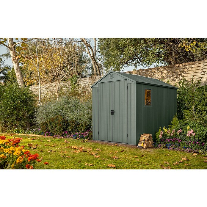 Keter Gartenhaus Darwin 6x8 (Außenmaß inkl. Dachüberstand (B x T): 190 x 244 cm, Kunststoff, Grün, 4,5 m²) | BAUHAUS