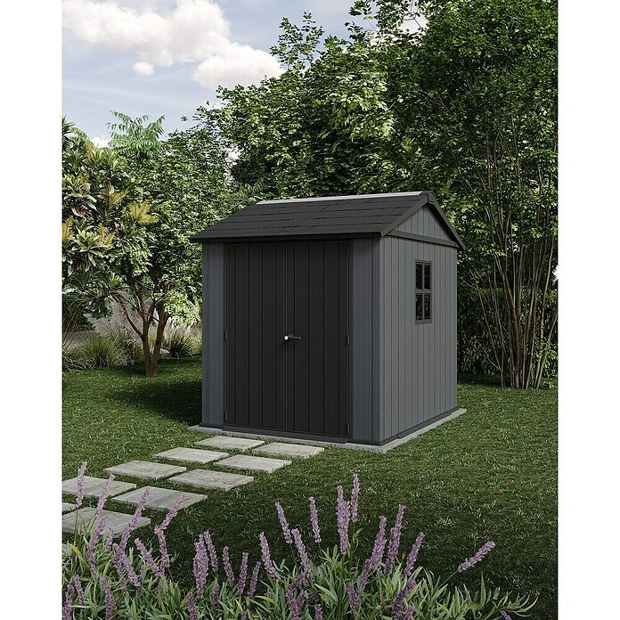 Keter Gerätehaus Newton Plus 757 (Außenmaß inkl. Dachüberstand (B x T): 230 x 223,8 cm, Kunststoff, Schiefergrau) | BAUHAUS