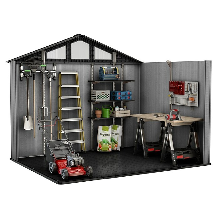 Keter Gerätehaus Stronghold 10x8 (Außenmaß inkl. Dachüberstand (B x T): 304 x 243 cm, Kunststoff, Grau) | BAUHAUS