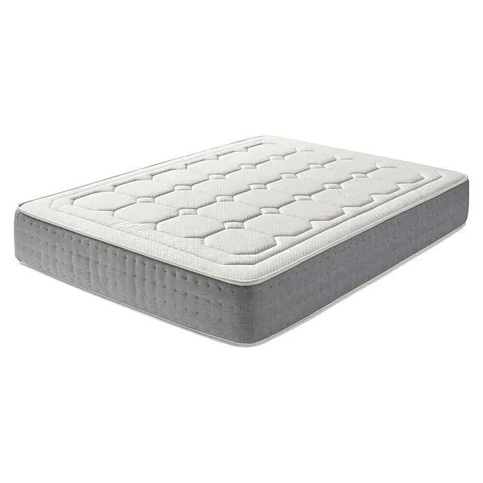 Unique Canapé Plus con colchón Supper - L x An x Al: 190 x 90 x 36 cm, Roble Ártico - Primer plano de un colchón con una parte superior acolchada blanca y un borde gris, ideal para un sueño reparador.