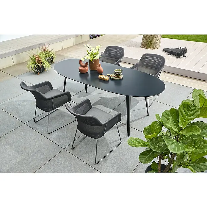 Gartenmöbel-Set Black Series - 5 -tlg., Schwarz/Night-Grey - Ein stilvoller Gartentisch mit passenden Stühlen, perfekt für entspannte Stunden im Freien. Das moderne Design fügt sich nahtlos ein.