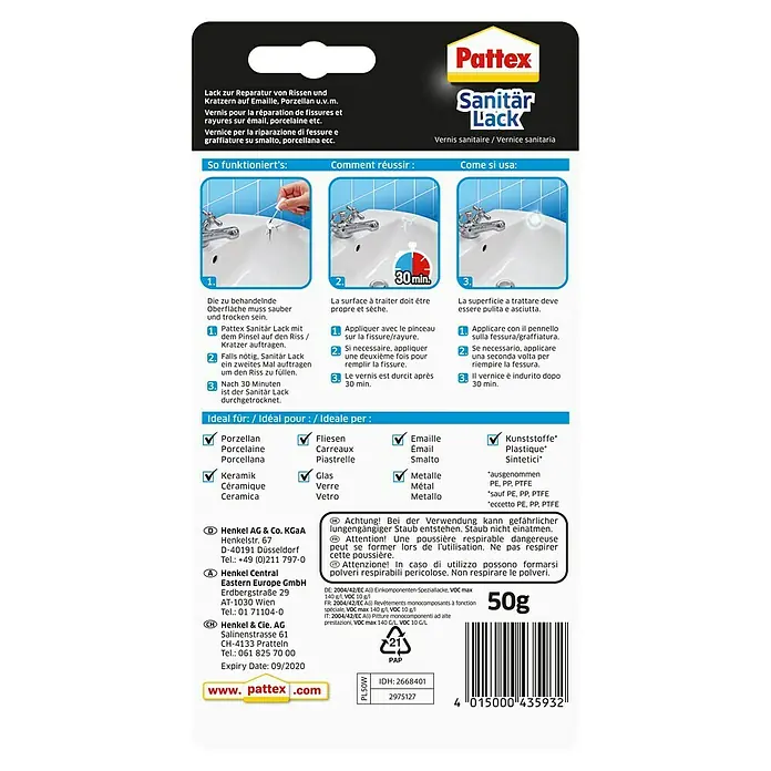 Pattex Reparatur-Lackstift Perfektes Bad - Weiß, 50 g - Pattex Sanitär Lack zur Reparatur von Rissen und Kratzern auf Emaille, Porzellan u.v.m.