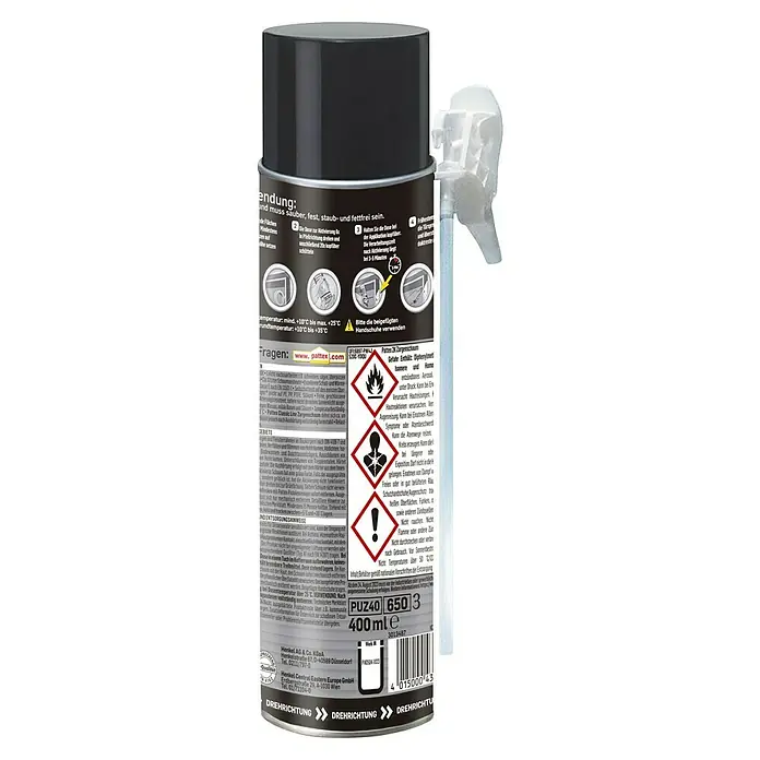 Pattex Montageschaum Classic Express - 400 ml - Dose Pattex 2K Zargenschaum: Gebrauchsfertiger Montageschaum zur sicheren und dauerhaften Fixierung von Türzargen.