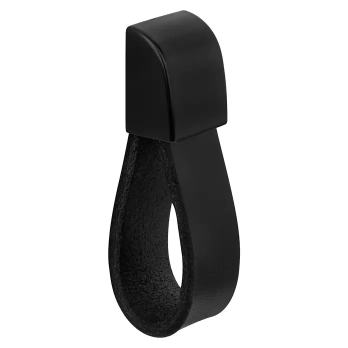 Walteco Möbelknopf Nibe - B x H: 22 x 75 mm, Leder, Schwarz - Schwarzer Griff mit glattem Oberteil und texturierter, geschlungener Unterseite.