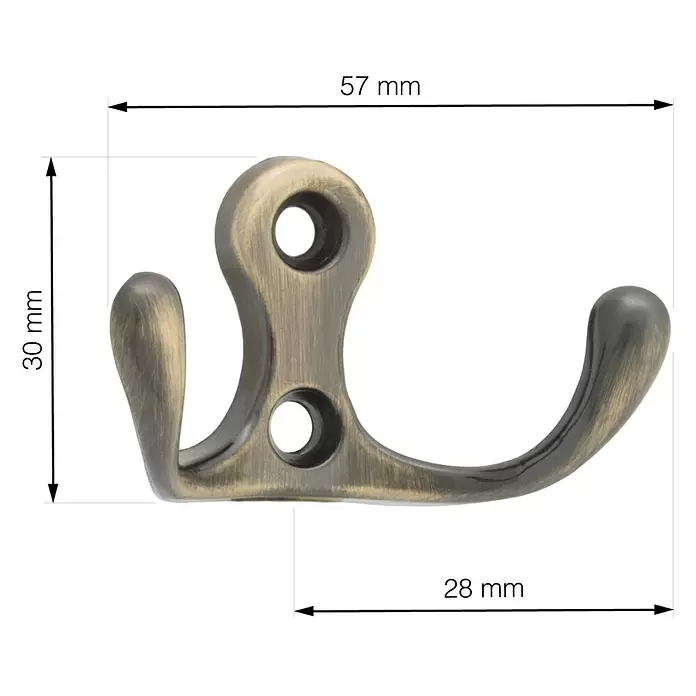Walteco Garderobenhaken Romero II - L x B x H: 30 x 57 x 28 mm, Anzahl Haken: 2 Stk., Bronze - Doppelgarderobenhaken in Antikmessing-Optik.