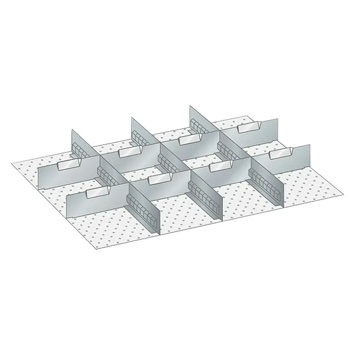 Lista Schubladeneinsatz - Passend für: Lista Schubladen 36x27E, Höhe: 125 mm - Eine Kartonverpackung mit mehreren Fächern, ideal zum Organisieren und Schützen zerbrechlicher Gegenstände.